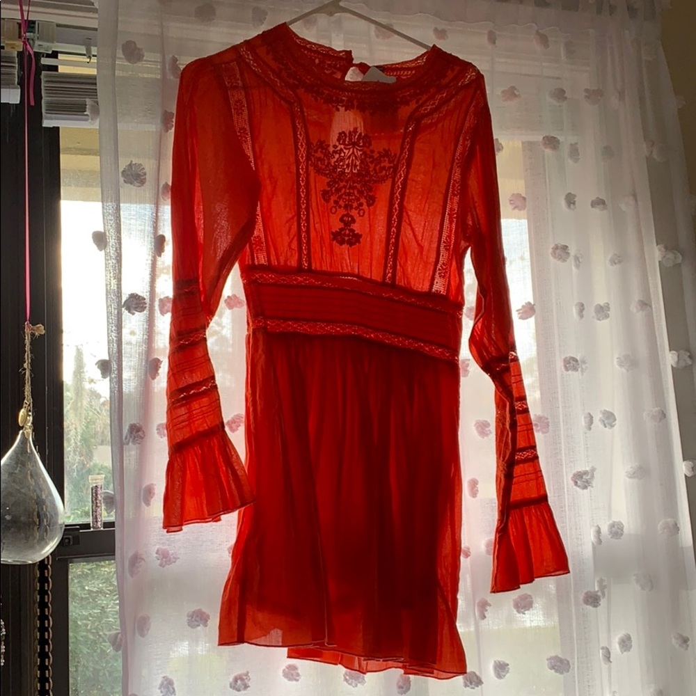 Free People Red Long Sleeve Dress